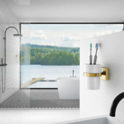 Smedbo Porcelain Tumbler With Non Rust Brass Wall Mount Holder - thumbnail 2