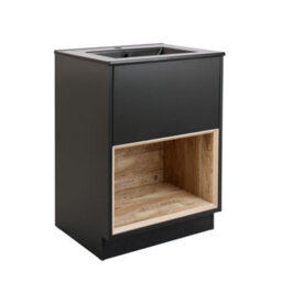 Homestylestore Black Grey 612mm Bathroom Vanity Unit Open Shelf And Graphite Basin - thumbnail 1