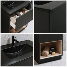 Homestylestore Black Grey 612mm Bathroom Vanity Unit Open Shelf And Graphite Basin - thumbnail 3