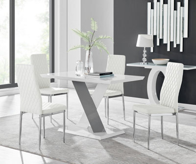 Furniturebox Monza 4 White/grey Dining Table & 4 White Milan Chairs - image 1