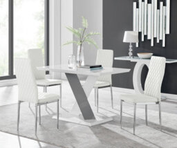 Furniturebox Monza 4 White/grey Dining Table & 4 White Milan Chairs - thumbnail 1