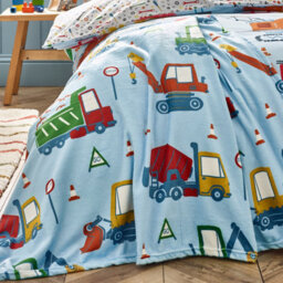 Catherine Lansfield Kids Digger Dreams Cosy Fleece 130X170Cm Blanket Throw Blue - thumbnail 3