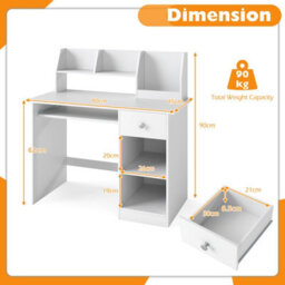 Costway Kids Study Desk Wooden Writing Table With Keyboard Tray-White - thumbnail 3