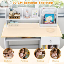 Costway Kids Study Desk Wooden Writing Table With Keyboard Tray-White - thumbnail 7