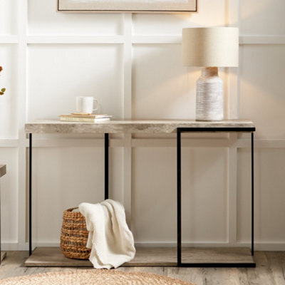 Pacific Lifestyle Grey Concrete Effect Console Table With Lower Shelf And Black Metal Frame 122Cm, Jersey - image 1