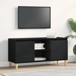 Berkfield Tv Cabinet With Wooden Leg Black Oak 102X35X50 Cm - thumbnail 1
