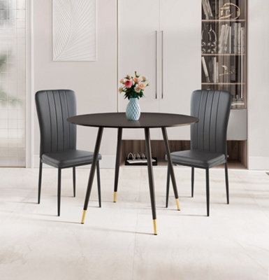 Hallowood Furniture Finley Small Round Dining Table In Black Finish With 2 Black Faux Leather High Back Chairs - image 1