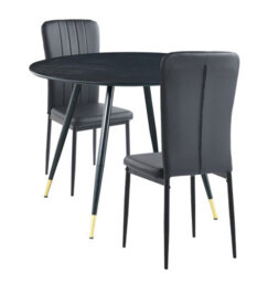 Hallowood Furniture Finley Small Round Dining Table In Black Finish With 2 Black Faux Leather High Back Chairs - thumbnail 8