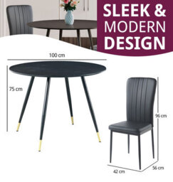 Hallowood Furniture Finley Small Round Dining Table In Black Finish With 2 Black Faux Leather High Back Chairs - thumbnail 3