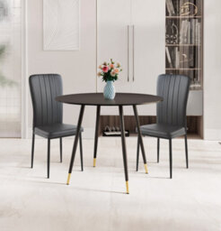 Hallowood Furniture Finley Small Round Dining Table In Black Finish With 2 Black Faux Leather High Back Chairs - thumbnail 1