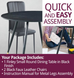 Hallowood Furniture Finley Small Round Dining Table In Black Finish With 2 Black Faux Leather High Back Chairs - thumbnail 7