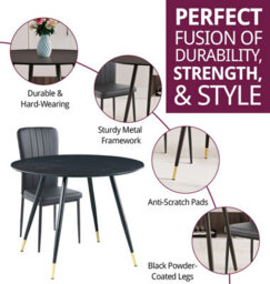 Hallowood Furniture Finley Small Round Dining Table In Black Finish With 2 Black Faux Leather High Back Chairs - thumbnail 2