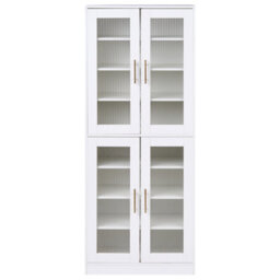Wyld And Coco Tall Shoe Cabinet 2 Doors 8 Adjustable Shelves With Led Strip, White, W70 X D35 X H170Cm - thumbnail 1