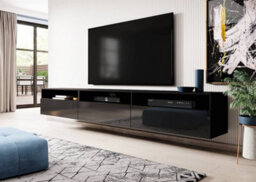 Arte Athens 40 Black Gloss Tv Cabinet W2700mm H400mm D410mm - Sleek Design With 3 Drawers And Wall-Mount Option - thumbnail 3