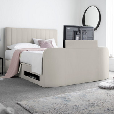 Onelife Natural Velvet Upholstered Tv Ottoman - King Size Bed Frame - image 1