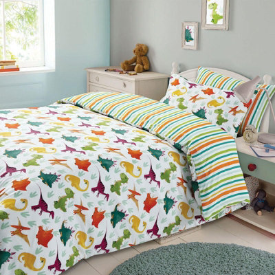 Ohs Dinosaur Duvet Cover With Pillowcase Bedding Set, Green - Junior/cot