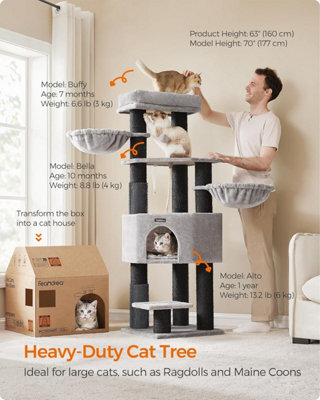 Songmics Cat Tower With 9 Sturdy Scratching Posts, Cozy Perch, Cave, Baskets, Self-Warming Pads, And Groomers, Dove Grey And Black - image 1