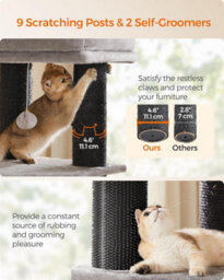 Songmics Cat Tower With 9 Sturdy Scratching Posts, Cozy Perch, Cave, Baskets, Self-Warming Pads, And Groomers, Dove Grey And Black - thumbnail 5