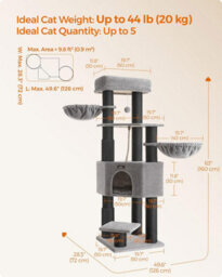 Songmics Cat Tower With 9 Sturdy Scratching Posts, Cozy Perch, Cave, Baskets, Self-Warming Pads, And Groomers, Dove Grey And Black - thumbnail 2