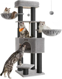Songmics Cat Tower With 9 Sturdy Scratching Posts, Cozy Perch, Cave, Baskets, Self-Warming Pads, And Groomers, Dove Grey And Black - thumbnail 7