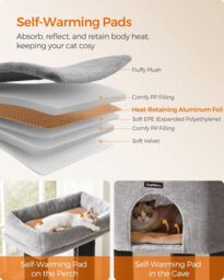 Songmics Cat Tower With 9 Sturdy Scratching Posts, Cozy Perch, Cave, Baskets, Self-Warming Pads, And Groomers, Dove Grey And Black - thumbnail 4