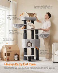 Songmics Cat Tower With 9 Sturdy Scratching Posts, Cozy Perch, Cave, Baskets, Self-Warming Pads, And Groomers, Dove Grey And Black - thumbnail 1