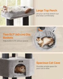 Songmics Cat Tower With 9 Sturdy Scratching Posts, Cozy Perch, Cave, Baskets, Self-Warming Pads, And Groomers, Dove Grey And Black - thumbnail 3