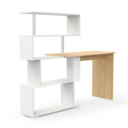 L-Shaped Computer Desk 360 Swivel Shelf Corner Table Home Office Desk White White & Natural Wood