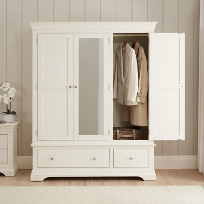 The Furniture Market Wilmslow White Painted 3 Door Triple Wardrobe With Mirror - image 1