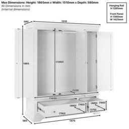 The Furniture Market Wilmslow White Painted 3 Door Triple Wardrobe With Mirror - thumbnail 9