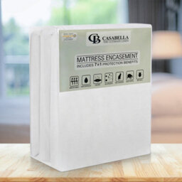 Casabella Zippered Waterproof Mattress Encasement, 4 Ft Double Waterproof Mattress Protector 122X190+30Cm Anti Allergy - thumbnail 1
