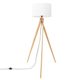 Luminosa Lighting Luminosa Natt Tripod Floor Lamp White, Natural Wood 1X E27 - thumbnail 2