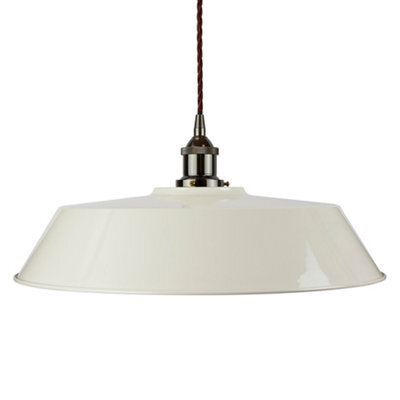 Clay White Large Chancery Painted Dome Pendant Light With Black Nickel Lamp Holder And Brown Twisted Cable - Se Home - image 1