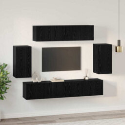 Berkfield Wall Tv Cabinet Wall-Mounted 6 Pcs Black Oak Engineered Wood - thumbnail 4