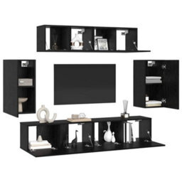 Berkfield Wall Tv Cabinet Wall-Mounted 6 Pcs Black Oak Engineered Wood - thumbnail 3