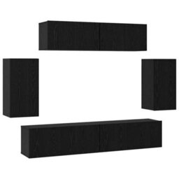 Berkfield Wall Tv Cabinet Wall-Mounted 6 Pcs Black Oak Engineered Wood - thumbnail 2