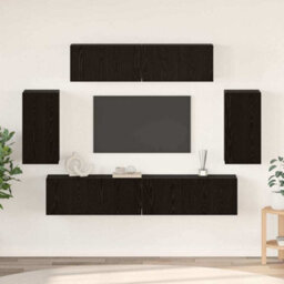 Berkfield Wall Tv Cabinet Wall-Mounted 6 Pcs Black Oak Engineered Wood - thumbnail 1