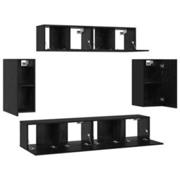 Berkfield Wall Tv Cabinet Wall-Mounted 6 Pcs Black Oak Engineered Wood - thumbnail 8
