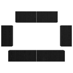 Berkfield Wall Tv Cabinet Wall-Mounted 6 Pcs Black Oak Engineered Wood - thumbnail 9