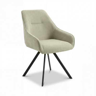 Elmsley Dark Oatmeal Fabric Swivel Dining Chair With Black Metal Legs