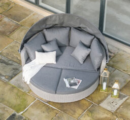 Pacific Lifestyle Outdoor Rattan Round Sofa Stone Grey Bermuda Day Bed - thumbnail 4