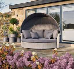Pacific Lifestyle Outdoor Rattan Round Sofa Stone Grey Bermuda Day Bed - thumbnail 1