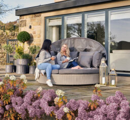 Pacific Lifestyle Outdoor Rattan Round Sofa Stone Grey Bermuda Day Bed - thumbnail 2