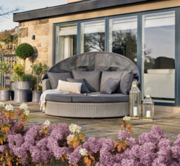 Pacific Lifestyle Outdoor Rattan Round Sofa Stone Grey Bermuda Day Bed - thumbnail 3