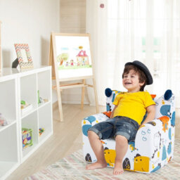 Costway Kids Sofa Chair Foam Filled Armchair Toddler Upholstered Couch W/ Padded Pillow - thumbnail 9