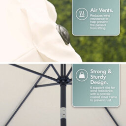 Vonhaus Parasol 2.7M, Garden Umbrella, Sun Shade Canopy With Hand Crank, Tilt Function, Uv30+ Protection, Air Vent, Steel Frame - thumbnail 5