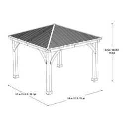 Xample Yardistry 12X12Ft Wooden Gazebo Cedar Wood Aluminium Roof Outdoor Garden Shelter Heavy Duty Frame Pavilion Brown - thumbnail 2