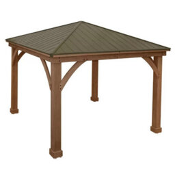Xample Yardistry 12X12Ft Wooden Gazebo Cedar Wood Aluminium Roof Outdoor Garden Shelter Heavy Duty Frame Pavilion Brown - thumbnail 3