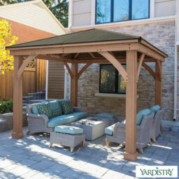 Xample Yardistry 12X12Ft Wooden Gazebo Cedar Wood Aluminium Roof Outdoor Garden Shelter Heavy Duty Frame Pavilion Brown - thumbnail 1