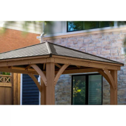 Xample Yardistry 12X12Ft Wooden Gazebo Cedar Wood Aluminium Roof Outdoor Garden Shelter Heavy Duty Frame Pavilion Brown - thumbnail 5